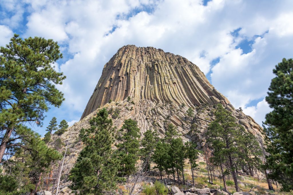 52666185 - looking up at devils tower national monument in wyoming