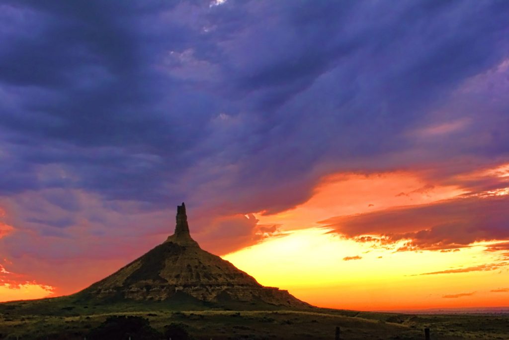 7298519 - chimney rock national monument at dusk in the plains of nebraska