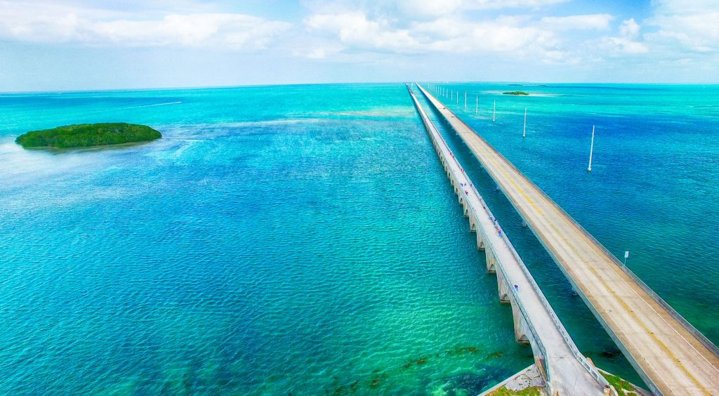 overseas highway aerial view on a beautiful sunny day, florida.