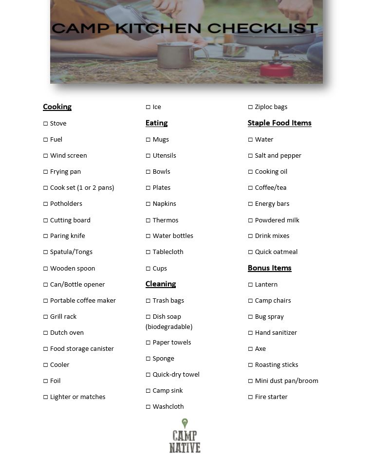 Camp Kitchen Checklist